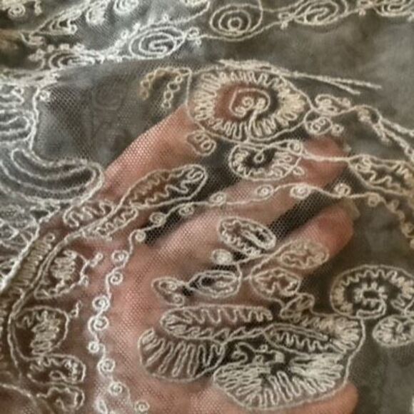 Soft Surroundings Mesh Embroidered Lace Overlay Scalloped Skirt Sz S Petite Fair - Picture 5 of 7